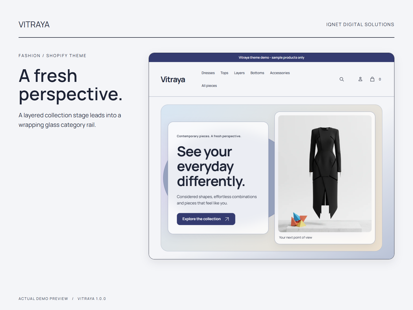 Vitraya tile-first homepage showing the layered collection stage and wrapping glass categories.
