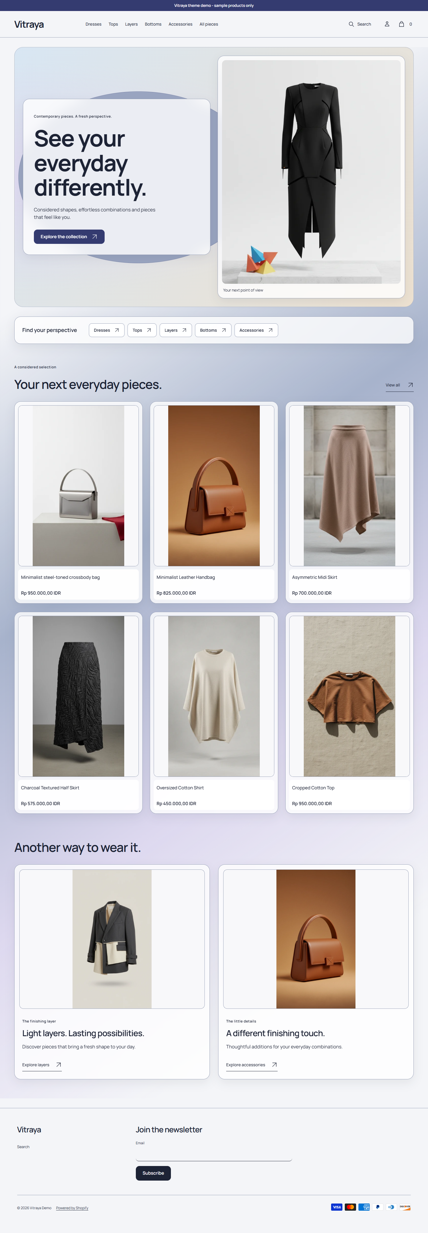 Actual Vitraya desktop homepage with layered collection stage and wrapping glass categories.