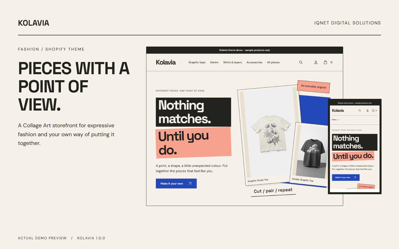 Kolavia catalog cover with actual desktop and mobile homepage previews.
