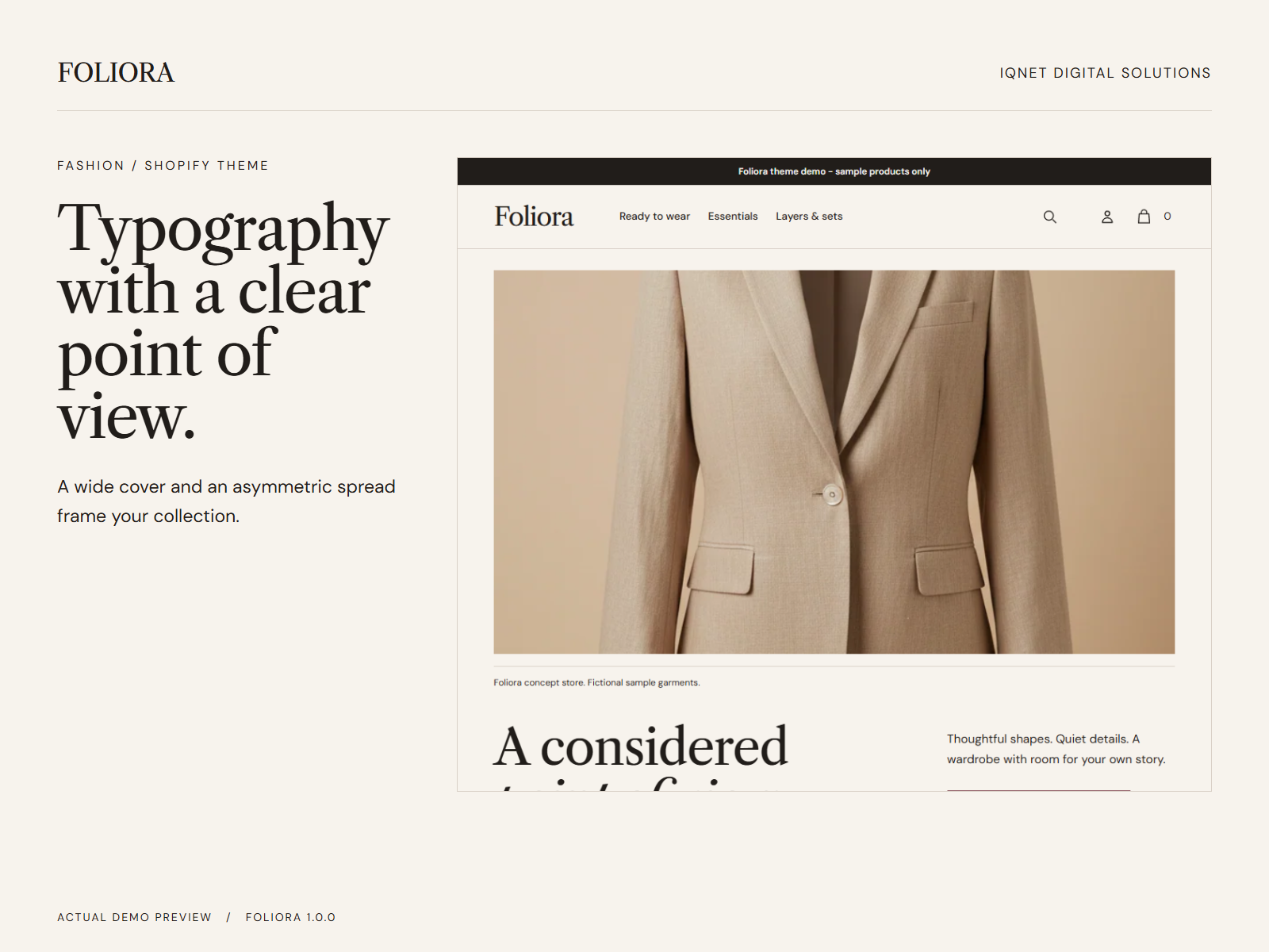 Foliora editorial homepage showing the photographic cover and editorial spread.