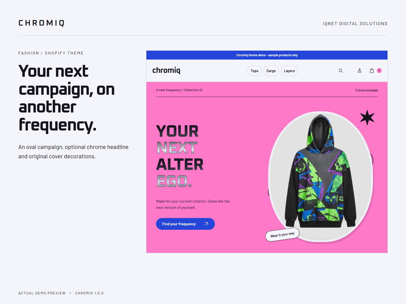Chromiq editorial homepage showing the Y2K cover campaign and capsule collections.
