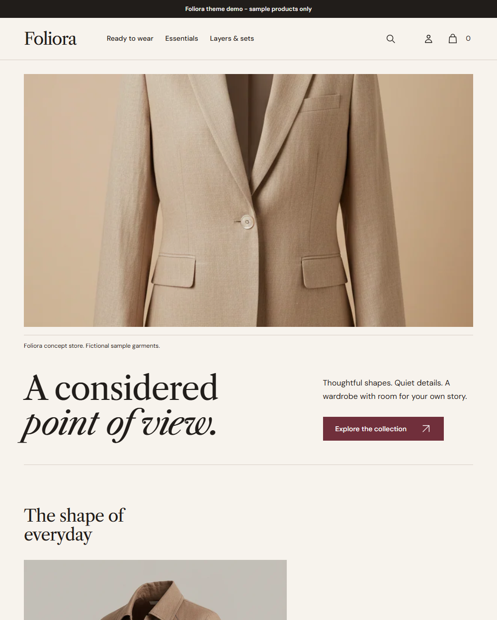 Actual Foliora desktop homepage with photographic cover and editorial spread.