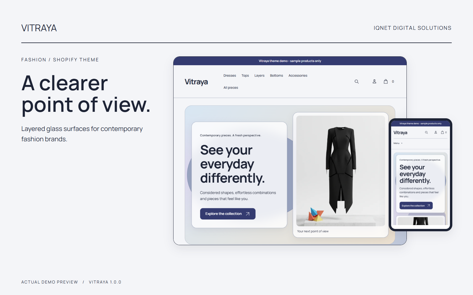 Vitraya catalog cover with actual desktop and mobile homepage previews.