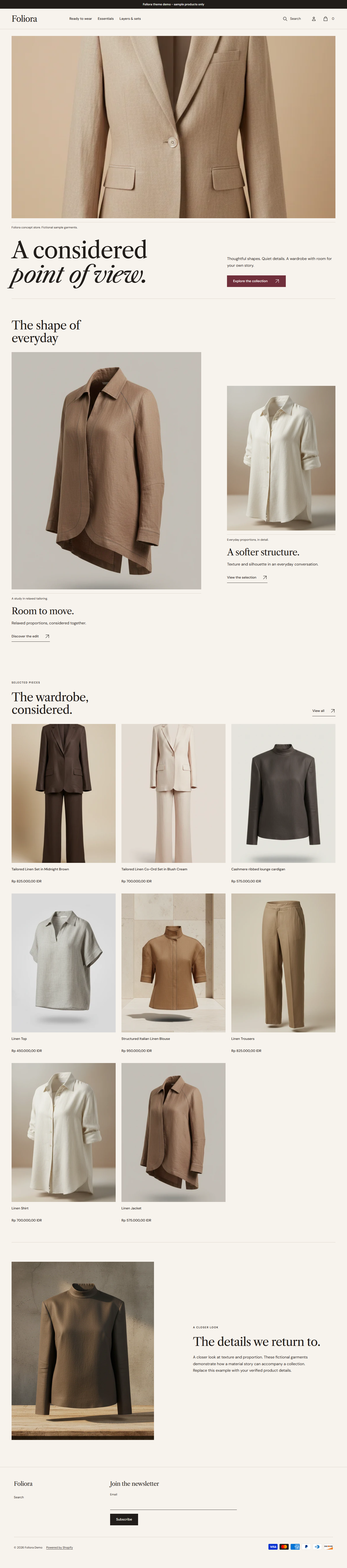 Actual Foliora desktop homepage with photographic cover and editorial spread.